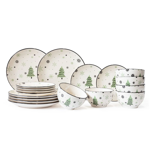 Pottery Green 18-piece Christmas dinnerware set